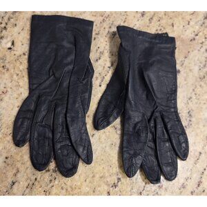 Vintage Womens Size L 7.5 Black Leather Lined Short Gloves Fownes Costume Witch